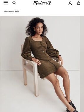 Madewell Corduroy Seamed Long-Sleeve Mini Dress in Kale Size 6